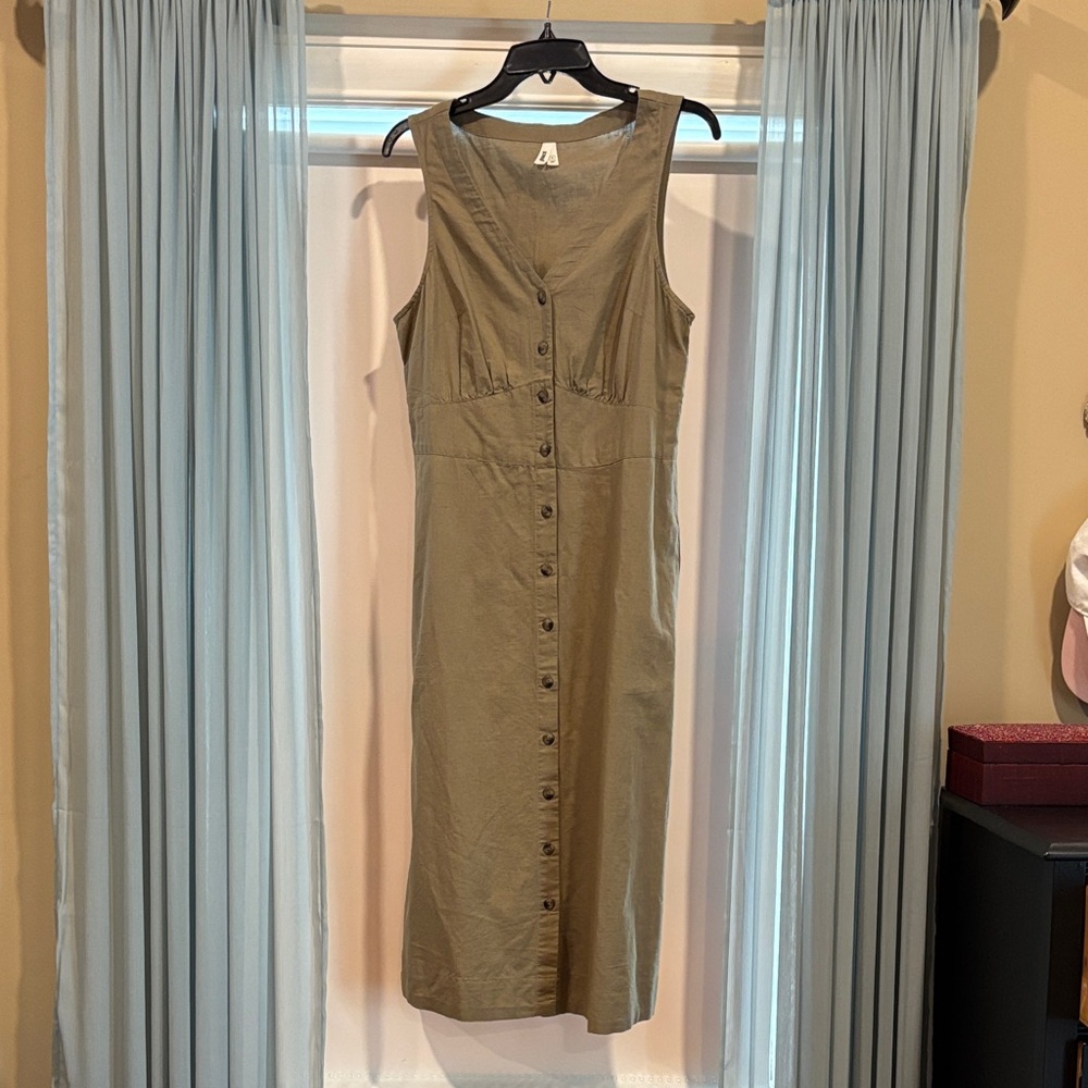 New Pact Canopy Olive brown Button-Front Sleeveless Midi Dress